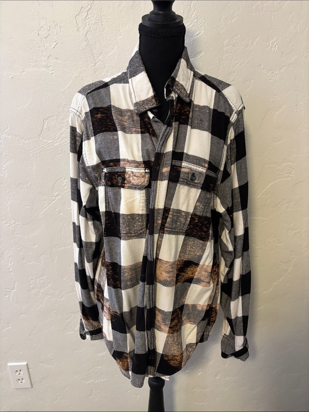 George Black and White Plaid Button-Down Shirt